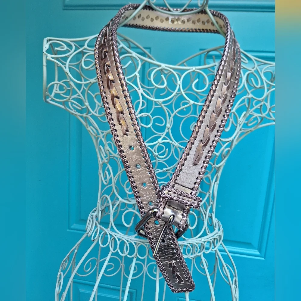 Genuine Leather Vintage Belt Womens Metallic Wide Braided Cowgirl Rodeo